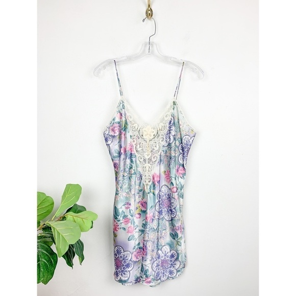 Vintage 60s Laura Gayle Paisley Floral Lace Mini Slip Dress Sz M - Picture 1 of 11